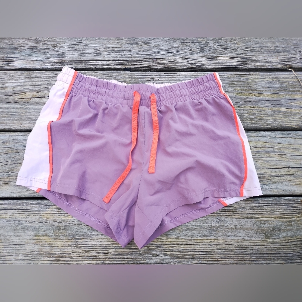 Fabletics Lavender Athletic Shorts with Coral Drawstring